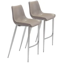 Silver & Beige Faux Leather Bar Stools, Set Of 2-Kirkland's Home Cheap