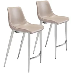 Silver & Beige Leather Counter Stools, Set Of 2-Kirkland's Home New
