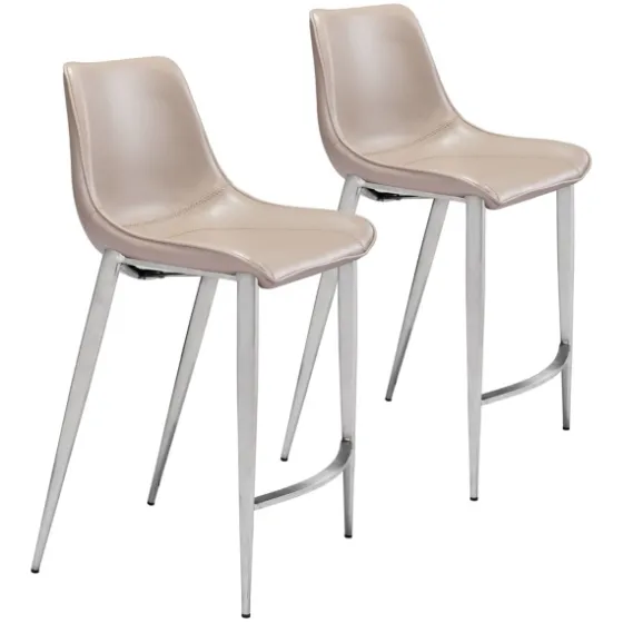Silver & Beige Leather Counter Stools, Set Of 2-Kirkland's Home New