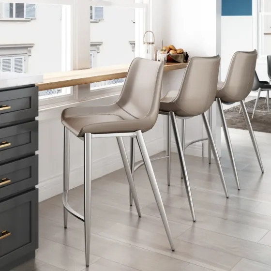 Silver & Beige Leather Counter Stools, Set Of 2-Kirkland's Home New