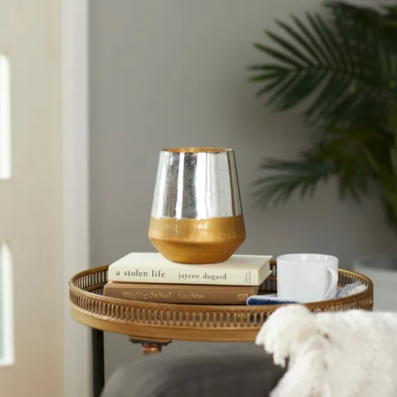 Silver And Gold Pillar Candle Holder, 7 In.-Kirkland's Home Clearance