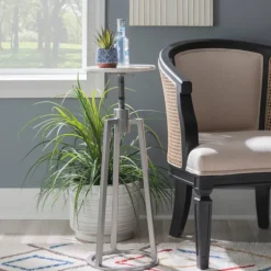 Silver And White Marble Adjustable Drink Table-Kirkland's Home Cheap