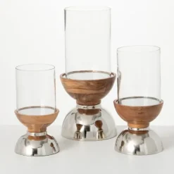 Silver And Wood Pillar Candle Holders, Set Of 3-Kirkland's Home Store