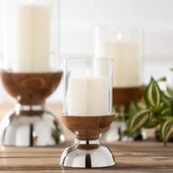 Silver And Wood Pillar Candle Holders, Set Of 3-Kirkland's Home Store