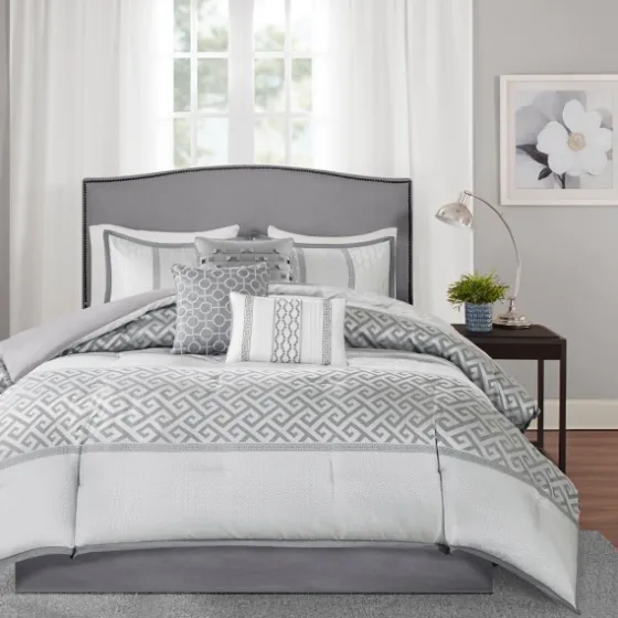 Silver Geometric Stripes 7-Pc. King Comforter Set-Kirkland's Home Shop