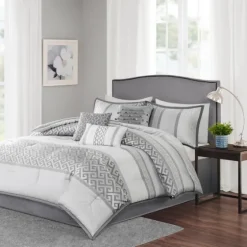Silver Geometric Stripes 7-Pc. Queen Comforter Set-Kirkland's Home Outlet