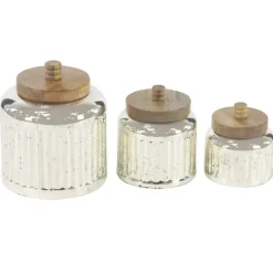Silver Glass Jars With Wooden Lids, Set Of 3-Kirkland's Home Outlet