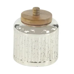 Silver Glass Jars With Wooden Lids, Set Of 3-Kirkland's Home Outlet