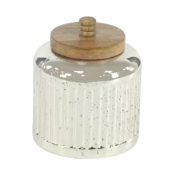 Silver Glass Jars With Wooden Lids, Set Of 3-Kirkland's Home Outlet