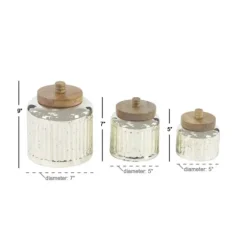 Silver Glass Jars With Wooden Lids, Set Of 3-Kirkland's Home Outlet