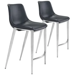 Silver Leather Counter Stools, Set Of 2-Kirkland's Home Outlet