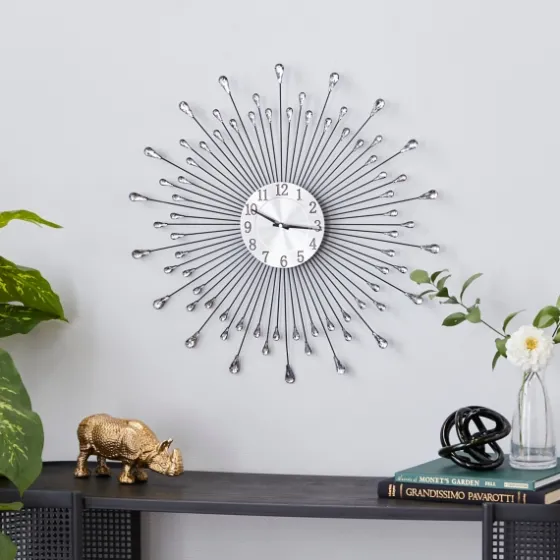 Silver Metal Sunburst Droplet Frame Clock-Kirkland's Home Cheap