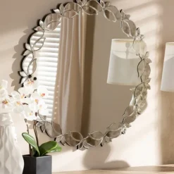 Silver Petal Leaf Round Wood Frame Wall Mirror-Kirkland's Home Hot
