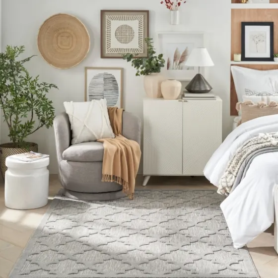 Silver Trellis Indoor/Outdoor Area Rug, 5X7-Kirkland's Home Fashion