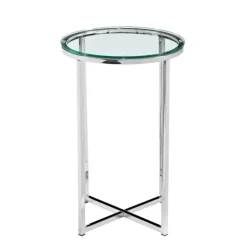 Silvery Glass Top X Base Round Accent Table-Kirkland's Home Sale