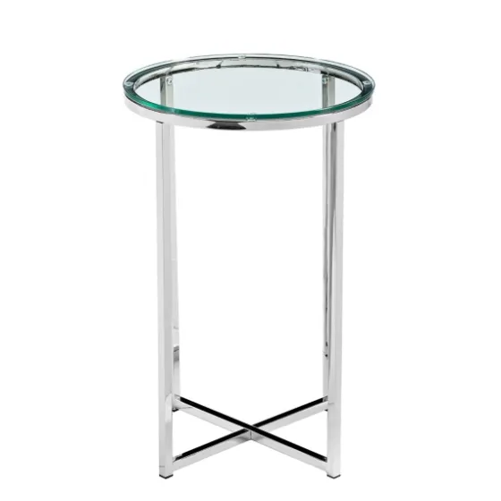 Silvery Glass Top X Base Round Accent Table-Kirkland's Home Sale
