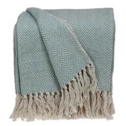 Sky Blue Chevron Cotton Handloomed Tassel Throw-Kirkland's Home Cheap