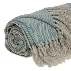 Sky Blue Chevron Cotton Handloomed Tassel Throw-Kirkland's Home Cheap
