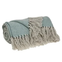Sky Blue Chevron Cotton Handloomed Tassel Throw-Kirkland's Home Cheap