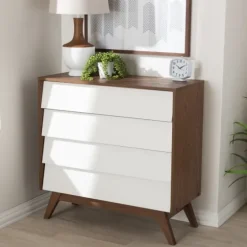 Slant Two-Tone Walnut 4-Drawer Chest-Kirkland's Home Flash Sale