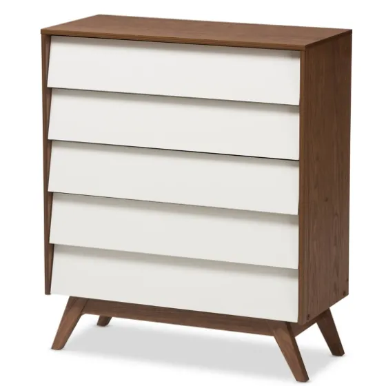 Slant Two-Tone Walnut 5-Drawer Chest-Kirkland's Home New