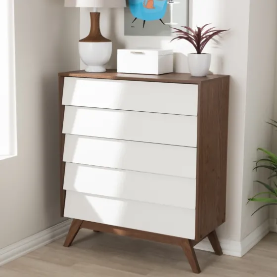 Slant Two-Tone Walnut 5-Drawer Chest-Kirkland's Home New