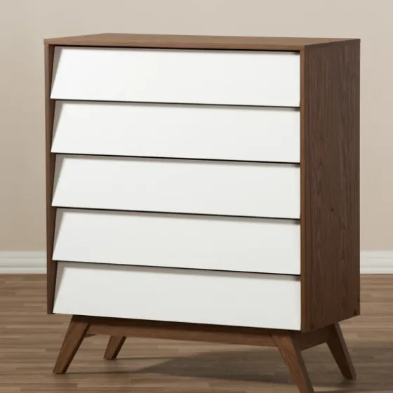 Slant Two-Tone Walnut 5-Drawer Chest-Kirkland's Home New