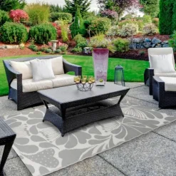 Slate Floral Outdoor Area Rug, 4X6-Kirkland's Home Outlet