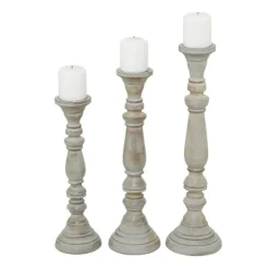 Slate Rustic Mango Wood 3-Pc. Candle Holder Set-Kirkland's Home Discount