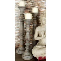 Slate Rustic Mango Wood 3-Pc. Candle Holder Set-Kirkland's Home Discount