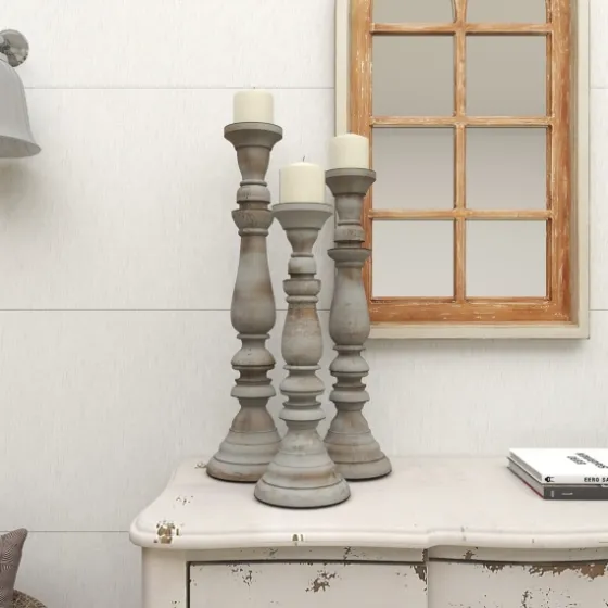 Slate Rustic Mango Wood 3-Pc. Candle Holder Set-Kirkland's Home Discount