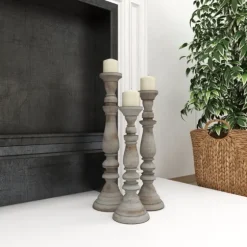 Slate Rustic Mango Wood 3-Pc. Candle Holder Set-Kirkland's Home Discount