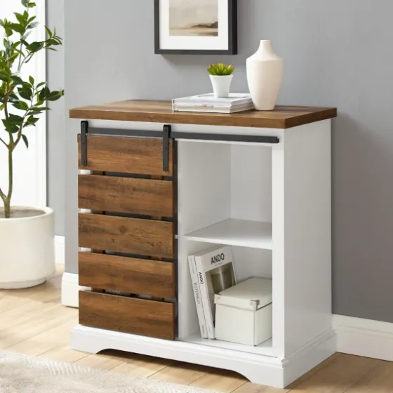 Slatted Sliding Barn Door White And Oak Cabinet-Kirkland's Home Store