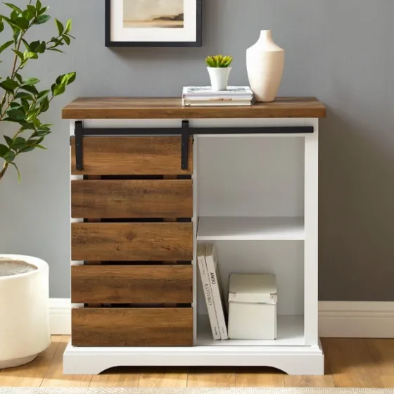 Slatted Sliding Barn Door White And Oak Cabinet-Kirkland's Home Store