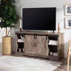 Sliding Barn Door Open Shelf Wash Tv Stand-Kirkland's Home Cheap