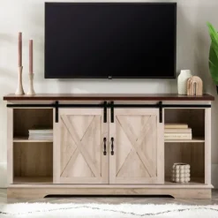 Sliding Barn Door Open Shelf White Tv Stand-Kirkland's Home Outlet