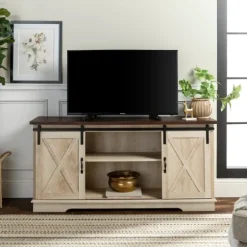 Sliding Barn Door Open Shelf White Tv Stand-Kirkland's Home Outlet