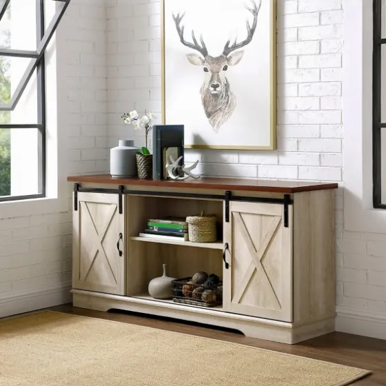 Sliding Barn Door Open Shelf White Tv Stand-Kirkland's Home Outlet