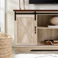 Sliding Barn Door Open Shelf White Tv Stand-Kirkland's Home Outlet