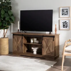 Sliding Barn Door Open Shelf Oak Tv Stand-Kirkland's Home Sale