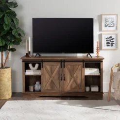 Sliding Barn Door Open Shelf Oak Tv Stand-Kirkland's Home Sale