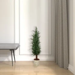 Small Cedar Tree In Mossy White Planter, 36 In.-Kirkland's Home Online