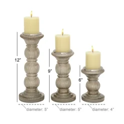 Smoke Glass Pillar Candle Holders, Set Of 3-Kirkland's Home New
