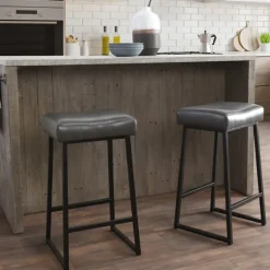 Smokey Vegan Leather Counter Stools, Set Of 2-Kirkland's Home Fashion