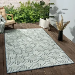 Smoky Blue Geometric Indoor/Outdoor Area Rug, 5X7-Kirkland's Home Cheap