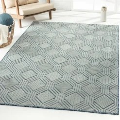 Smoky Blue Geometric Indoor/Outdoor Area Rug, 5X7-Kirkland's Home Cheap