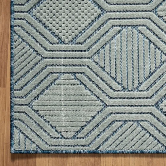 Smoky Blue Geometric Indoor/Outdoor Area Rug, 5X7-Kirkland's Home Cheap