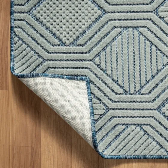 Smoky Blue Geometric Indoor/Outdoor Area Rug, 5X7-Kirkland's Home Cheap