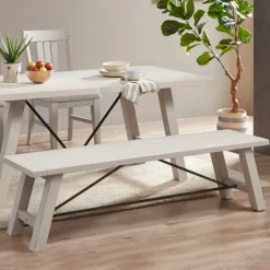 Sofia Wooden Dining Bench With Metal Bars-Kirkland's Home New