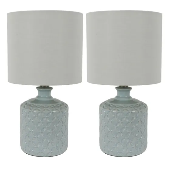 Soft Blue Embossed Ceramic Table Lamps, Set Of 2-Kirkland's Home Cheap